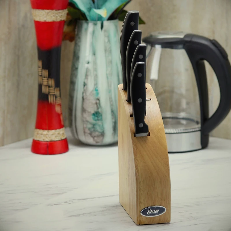 Oster Granger 5-Piece Stainless Steel Cutlery Knife Set with Half Moon Natural Wood Block