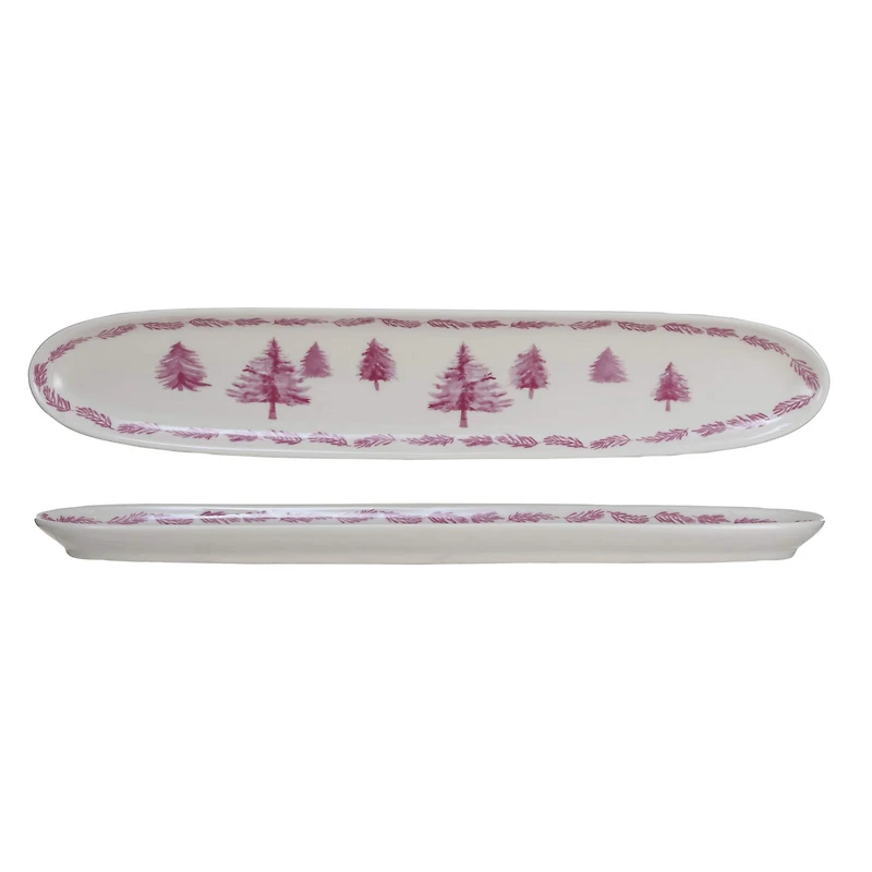 Hello Honey® 14.25" Pink & Cream Forest Long Oval Stoneware Dish