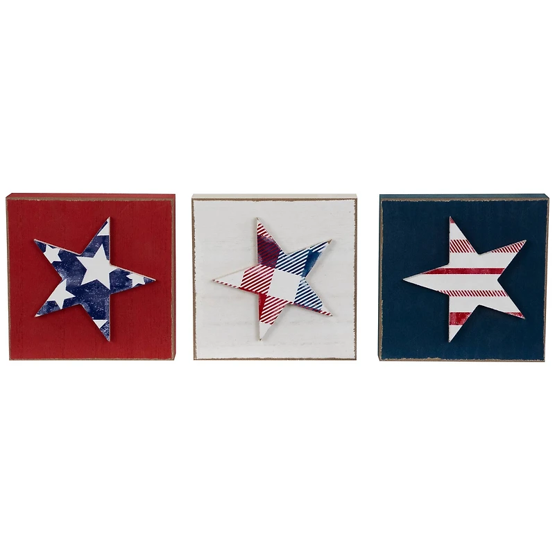 4.25" Stars & Stripes Americana Wooden Plaque Set