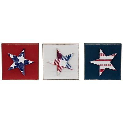 4.25" Stars & Stripes Americana Wooden Plaque Set