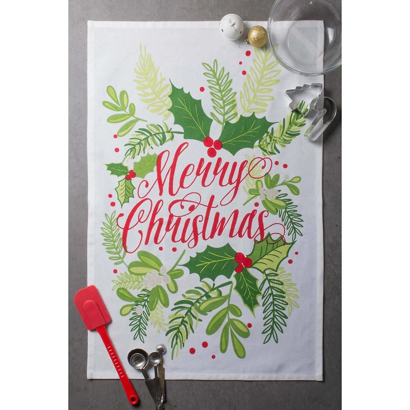 DII® Red & Green Boughs Of Holly Dishtowel Set