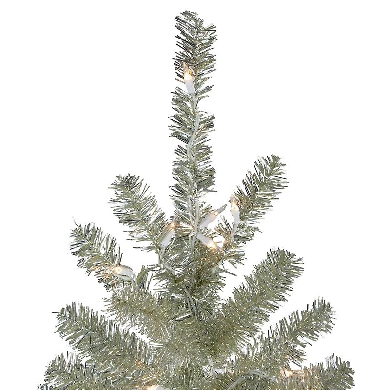6ft. Pre-Lit Silver Champagne Tinsel Artificial Christmas Tree, Clear Lights