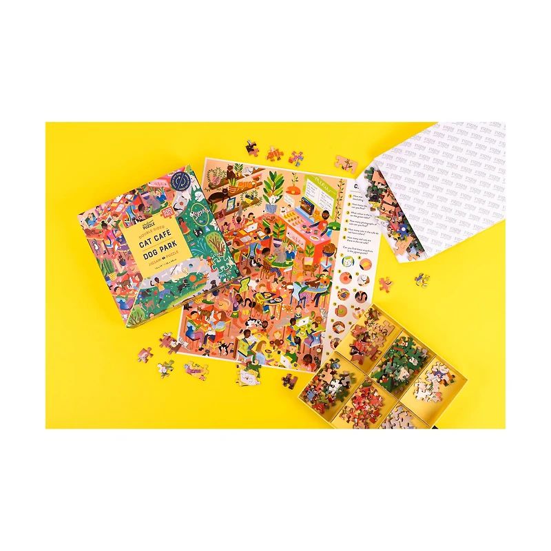Cat Cafe & Dog Park Double-Sided Jigsaw Puzzle: 500 Pcs