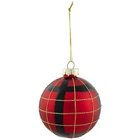 4ct. 3" Red, Black & Gold Plaid Glass Ball Ornaments