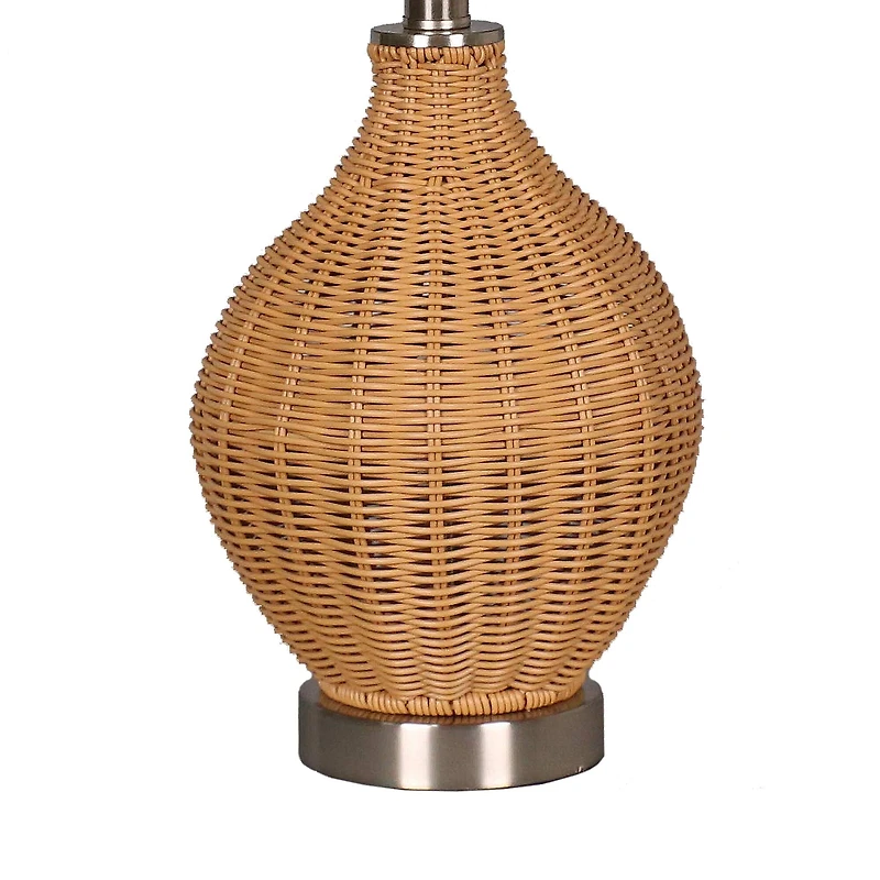22" Tan Faux Rattan Table Lamp with White Fabric Shade by Ashland®
