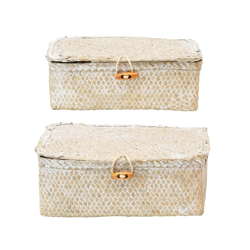 Hello Honey® Whitewashed Hand-Woven Seagrass Boxes with Lids & Toggle Closure Set