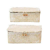 Hello Honey® Whitewashed Hand-Woven Seagrass Boxes with Lids & Toggle Closure Set