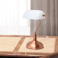 Simple Designs Executive Banker's Rose Gold Desk Lamp with White Shade