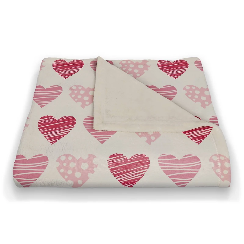 Tri Hearts Coral Fleece Throw Blanket