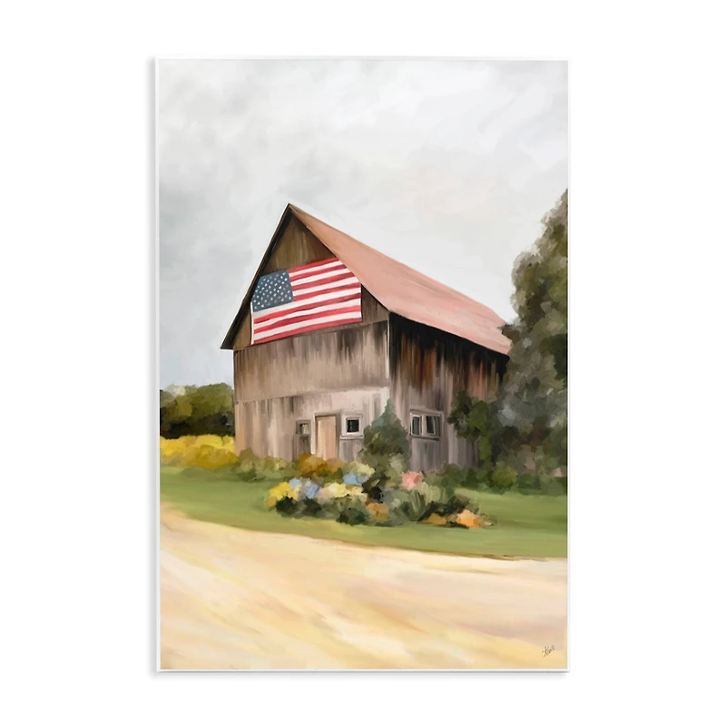 Stupell Industries Rural Americana Home Countryside Farm Flag Painting Wall Plaque Art