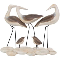14" Brown Polystone Bird Family Sculpture with Cream Rock Base