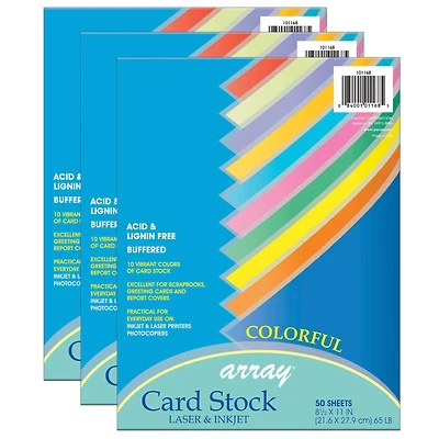 Pacon® 8.5" x 11" Colorful Card Stock Pack, 3 Packs of 50 Sheets