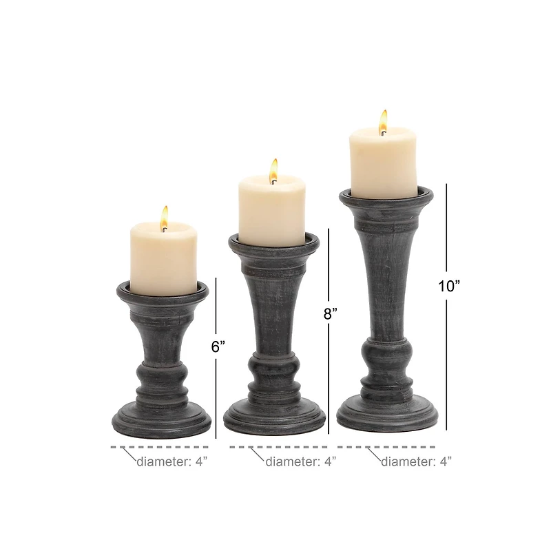 Black Mango Wood Traditional Candle Holder Set