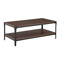 Walker Edison 48" Dark Walnut Angle Iron Coffee Table