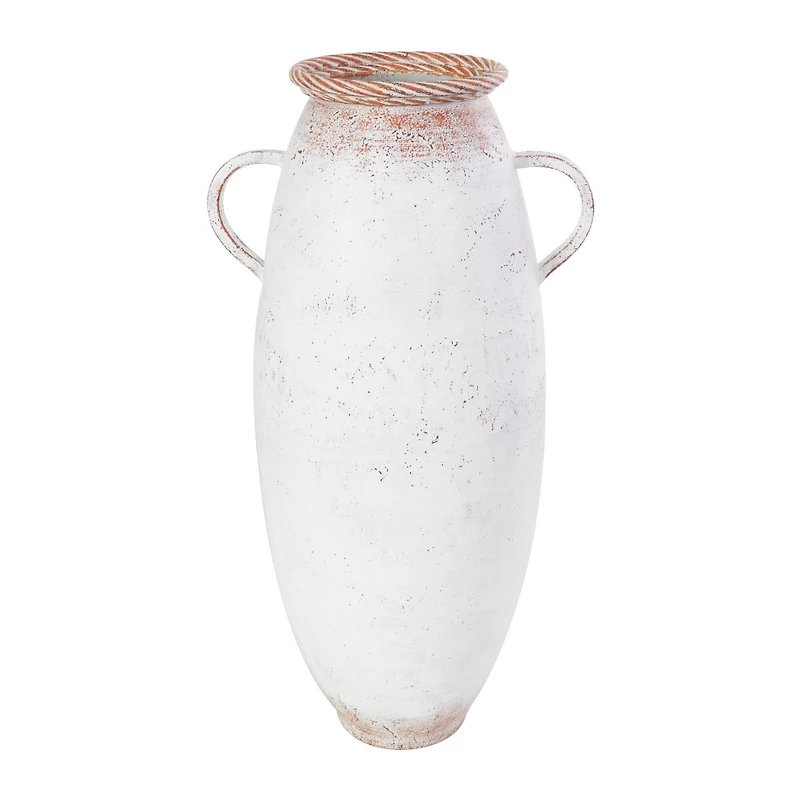 23.5" Distressed White Metal Vase