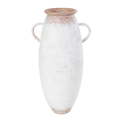 23.5" Distressed White Metal Vase