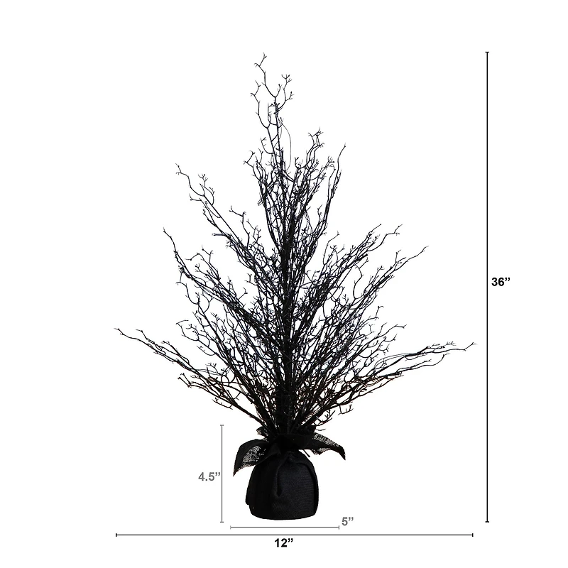 3ft. Pre-Lit Halloween Black Twig Artificial Fall Tree in Burlap Planter