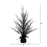3ft. Pre-Lit Halloween Black Twig Artificial Fall Tree in Burlap Planter