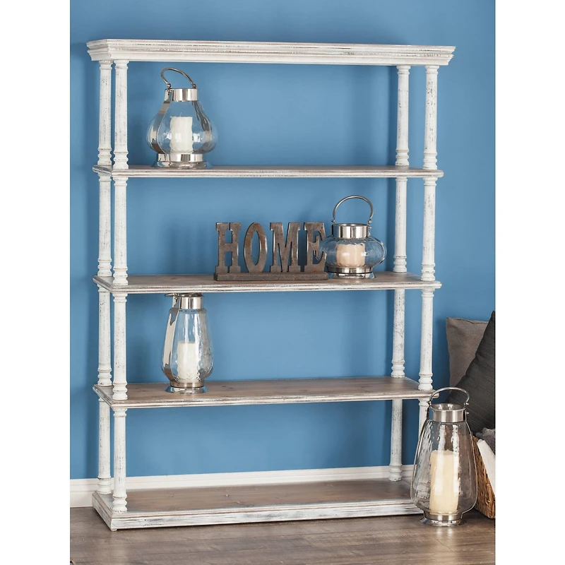Brown Wood Farmhouse Shelving Unit, 64 " x 47 " x 15 "