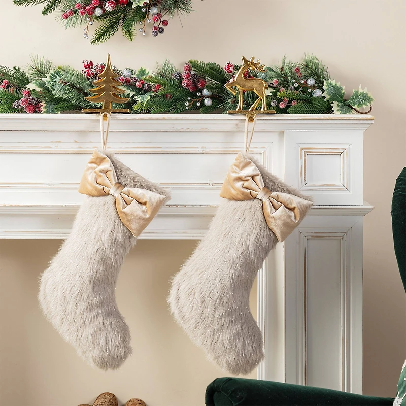Glitzhome® 21"L Faux Fox Fur Christmas Stocking with Bow