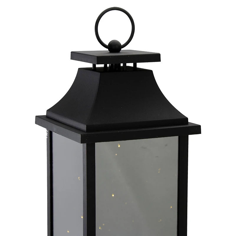 19" Black LED Mirrored Lantern with Warm White Flickering Lights