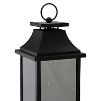 19" Black LED Mirrored Lantern with Warm White Flickering Lights