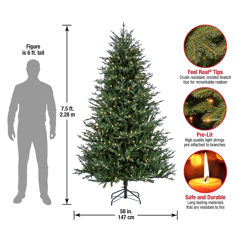 7.5ft. Pre-Lit Wenatchee Fir Artificial Christmas Tree, Warm White LED Lights
