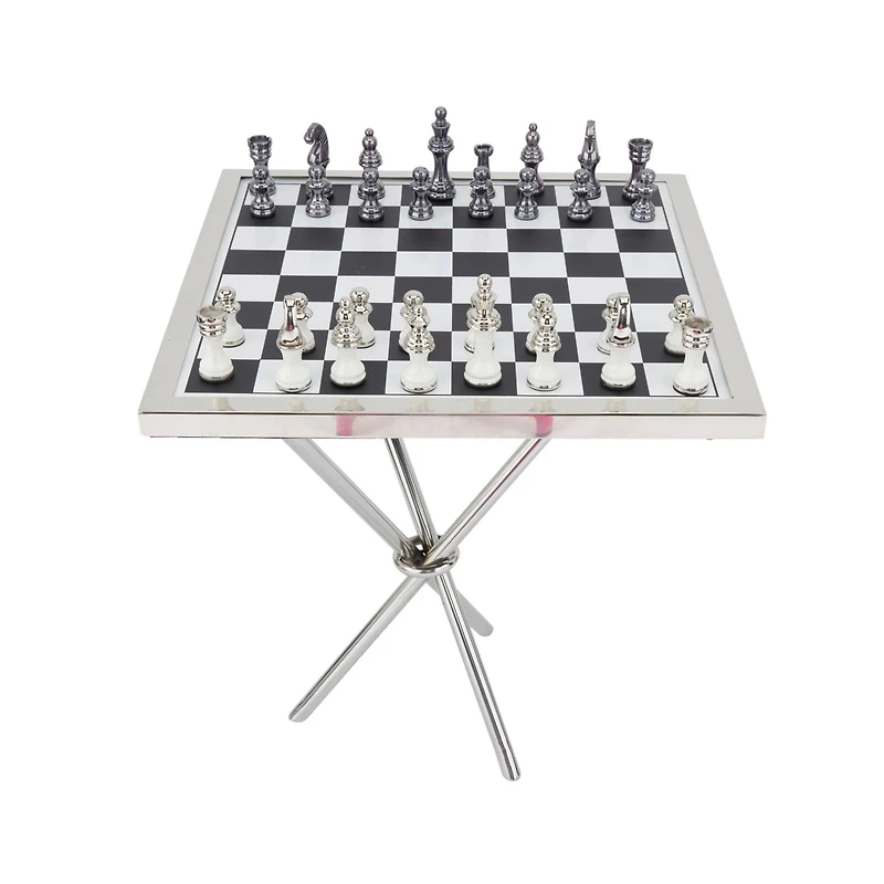 Silver Aluminum Contemporary Game Set Table, 4" x 25" x 22"