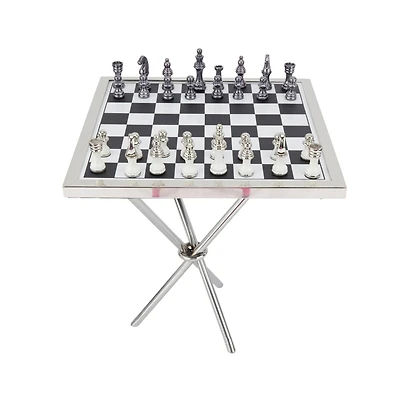 Silver Aluminum Contemporary Game Set Table, 4" x 25" x 22"