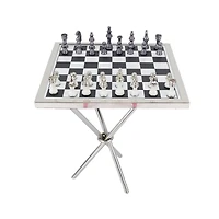 Silver Aluminum Contemporary Game Set Table, 4" x 25" x 22"