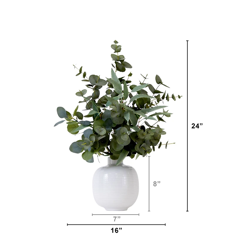 24" Artificial Green Eucalyptus Leaves Arrangement with Ceramic Planter