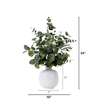 24" Artificial Green Eucalyptus Leaves Arrangement with Ceramic Planter