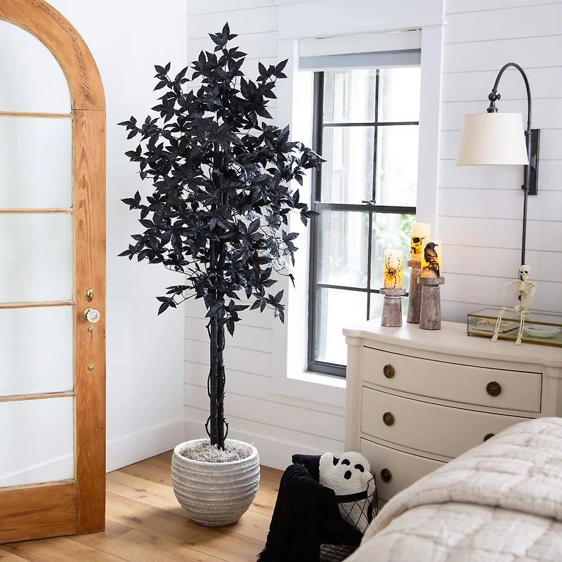 6ft. Artificial Halloween Black Maple Tree with Natural Trunk