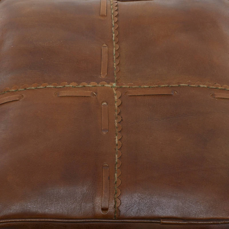 19" Brown Leather Rustic Stool