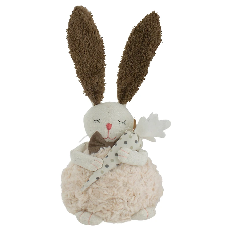 14" Beige & Brown Plush Easter Bunny Holding a Carrot Figure