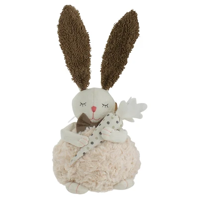 14" Beige & Brown Plush Easter Bunny Holding a Carrot Figure