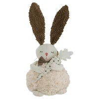 14" Beige & Brown Plush Easter Bunny Holding a Carrot Figure
