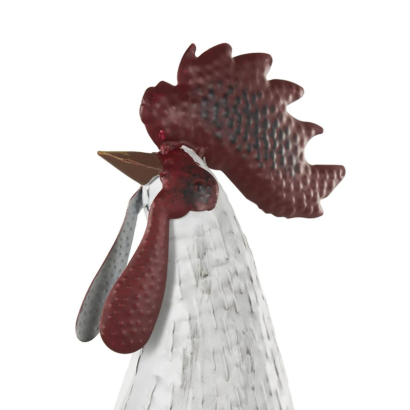 17.5" White Metal Rooster Garden Sculpture