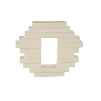12" Cream Ceramic Abstract Decorative Vase with Rectangular Center Cutout