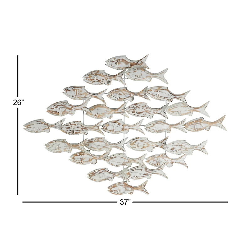 37" White Wood Fish Coastal Wall Decor