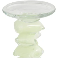 Green Glass Stacked Stone Candle Holder Set