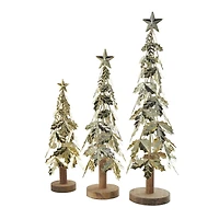 Gold Metal Layered Holly Leaf Christmas Tree Sculpture Set