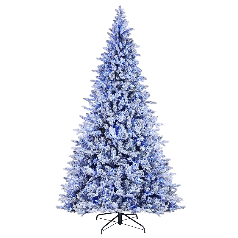 7.5ft. Pre-Lit Alexa Enabled Flocked Mountain Fir Artificial Christmas Tree, Multicolor LED Lights