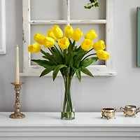 23" Artificial Tulip Arrangement with Cylinder Glass Vase