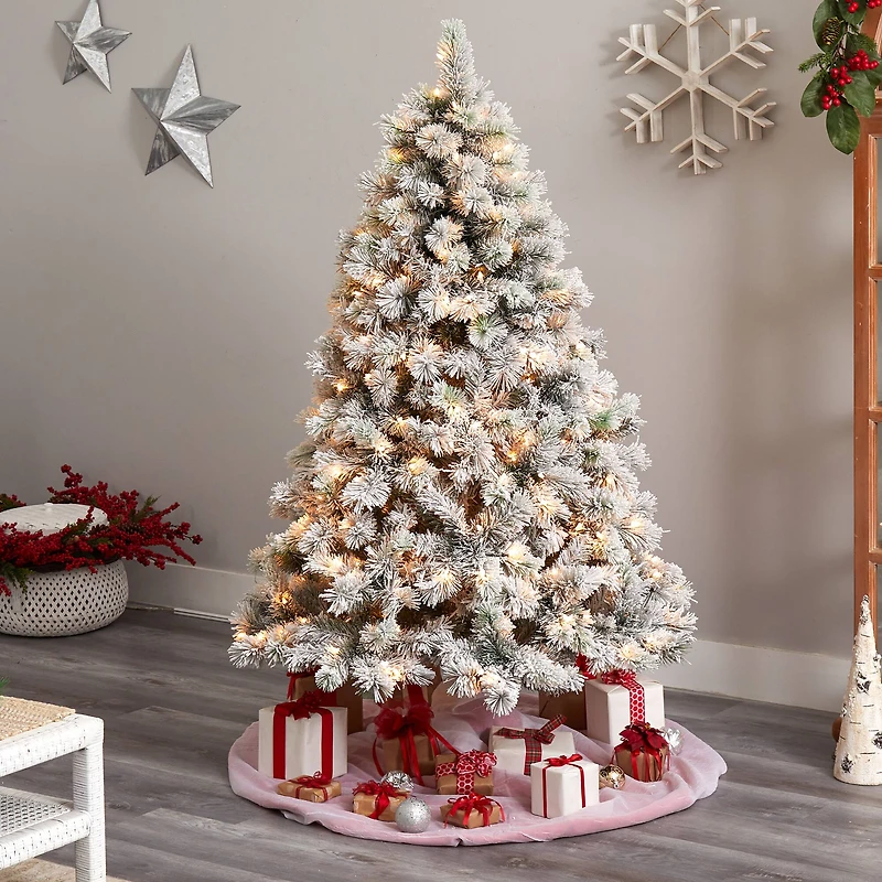 6ft. Pre-Lit Flocked Oregon Pine Artificial Christmas Tree, Clear Lights