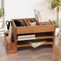 Elegant Designs Natural Wood Cubbies & Letter Tray Desk Organizer