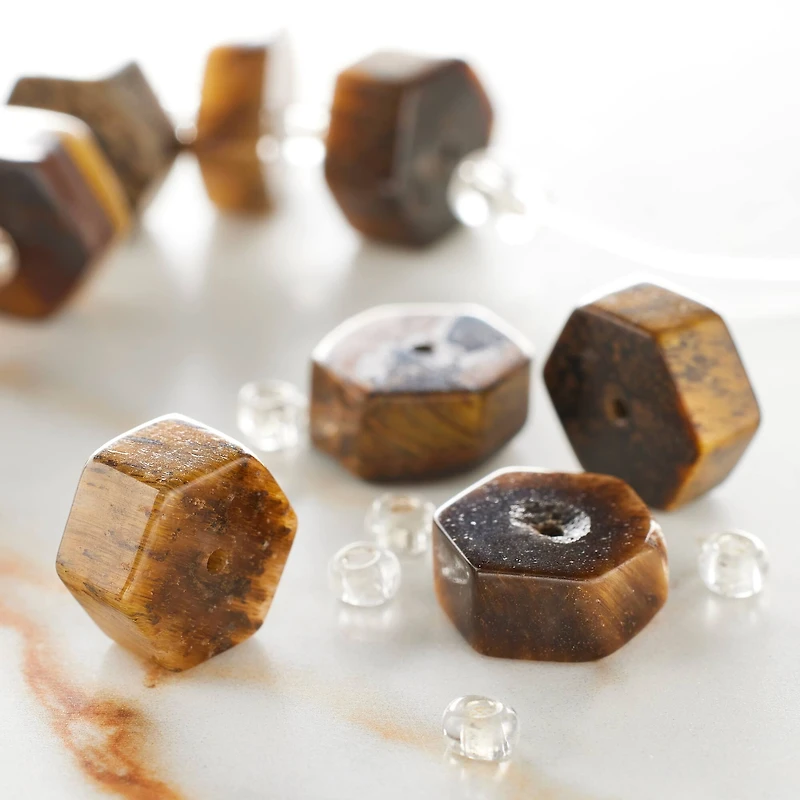 12 Pack: Tiger's Eye Hexagon Beads with Spacers, 12mm by Bead Landing®