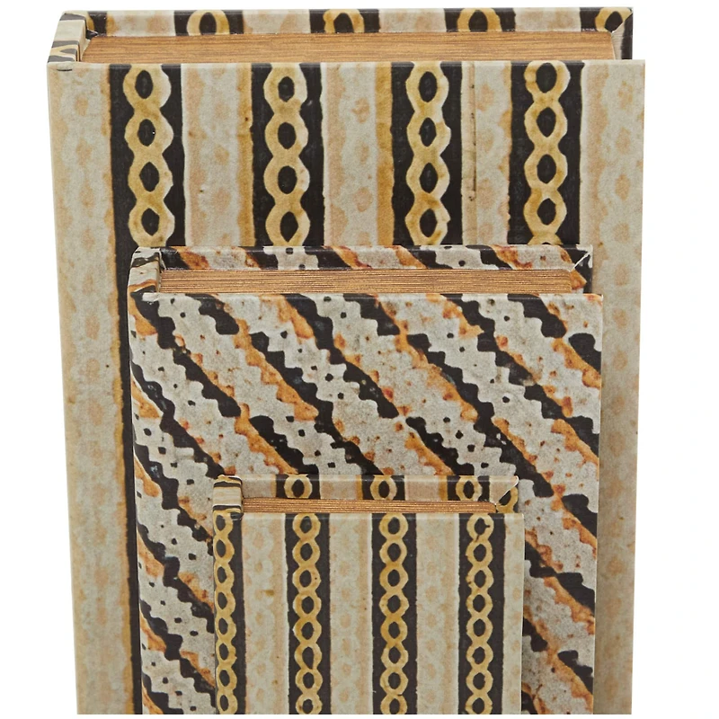 Brown Stripe & Chain Print Faux Leather Faux Book Box Set