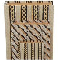 Brown Stripe & Chain Print Faux Leather Faux Book Box Set