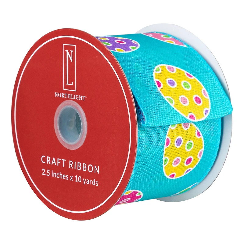 2.5" x 10yd. Blue Easter Egg Spring Wired Craft Ribbon